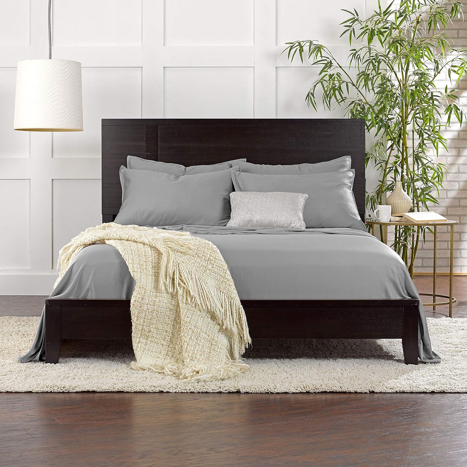 Pure Bamboo King Sheets - Luxuriously Soft & Cooling 100% Organic Viscose Bed Sheet Set | Stone Grey, Double Stitching