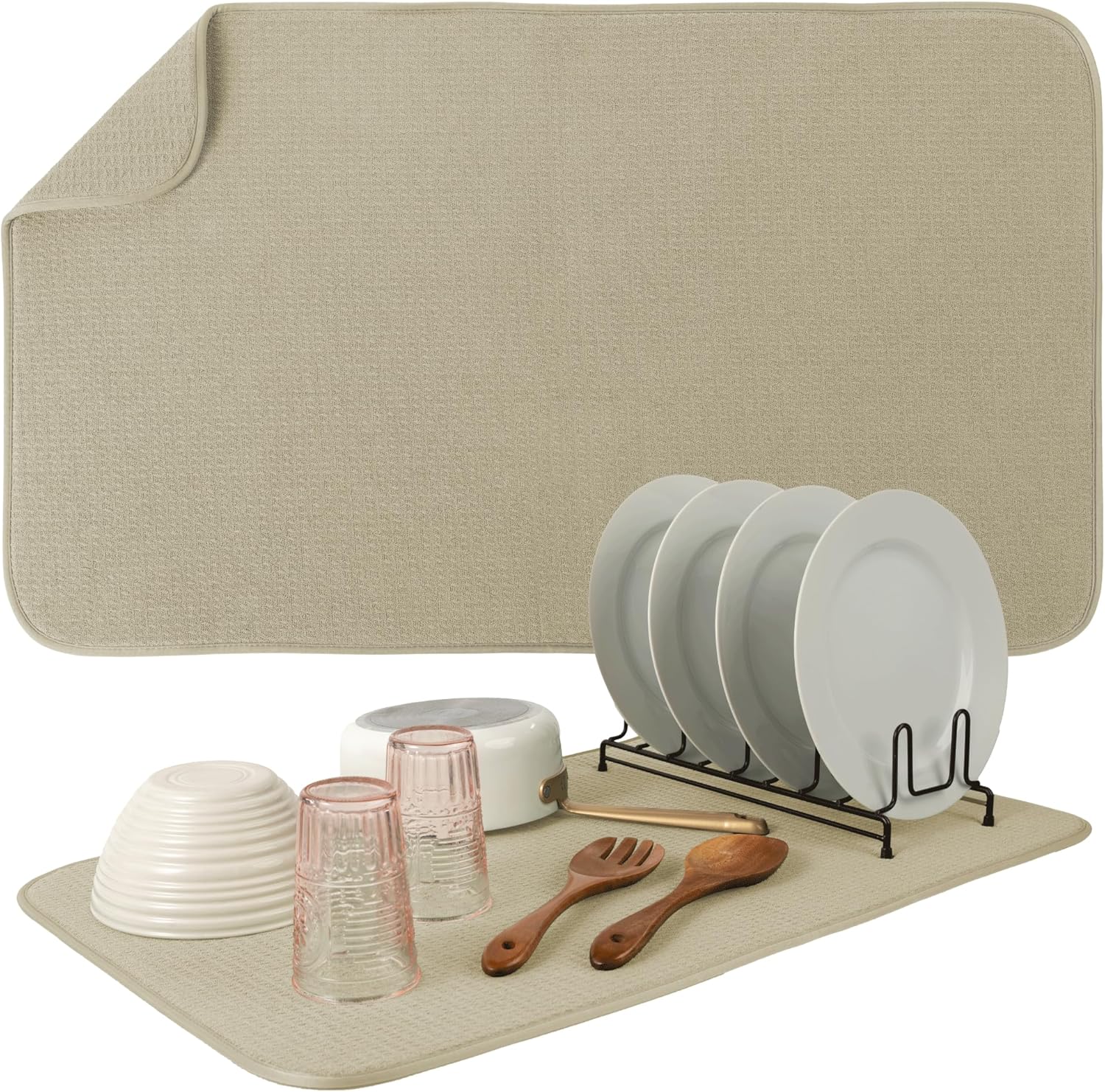 S&T INC. Jumbo Dish Drying Mat - 18” x 30” Absorbent Microfiber Kitchen Counter Pad