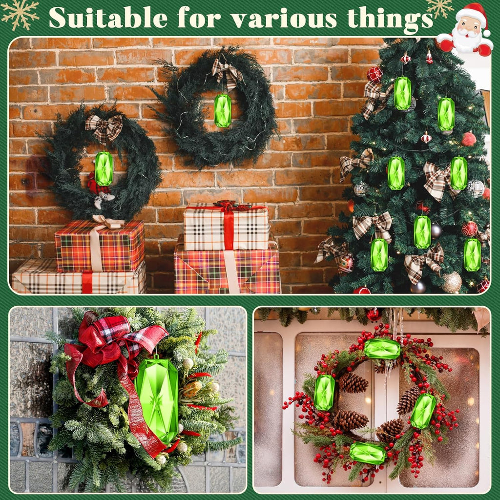 Syhood 4 Pack Acrylic Green Jewel Ornaments - 5.7 Inch Glittering Christmas Tree Decorations | Perfect for Weddings & Holiday Parties