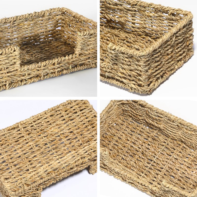 Tadacumir Disposable Guest Towel Holder Tray for Bathroom, Seagrass Paper Hand Face Towel Napkin Holder Long Rectangle Woven Napkin Ratten Wicker Dinner Basket