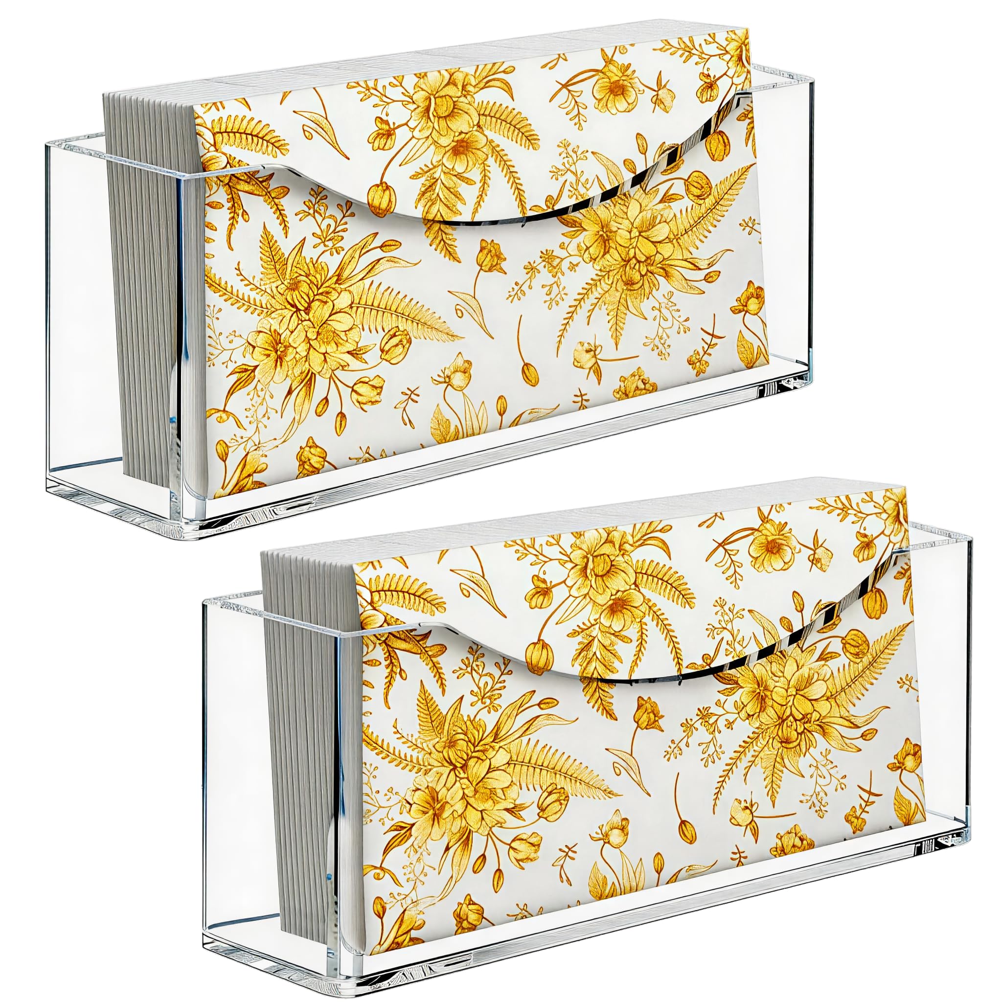 BRVNOTA 2-Pack Value Acrylic Napkin Holder, Clear Waterproof Vertical Guest Towel Holder, Disposable Hand Towels Tray for Bathroom/Hotel/Kitchen/Dining Table