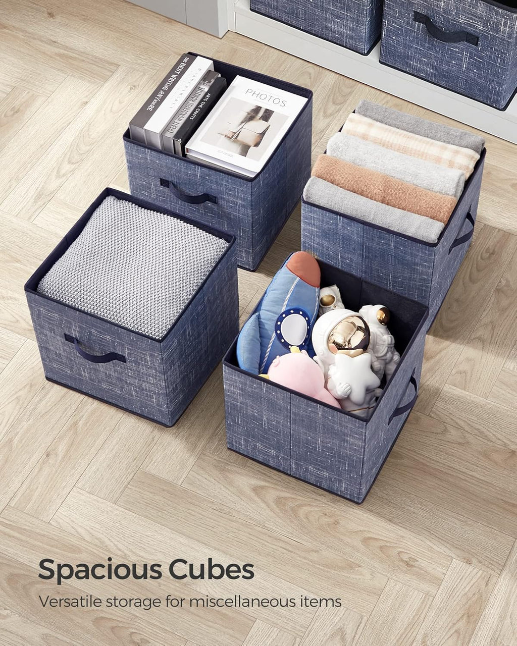 SONGMICS Storage Cubes - 13-Inch Non-Woven Fabric Bins with Double Handles - Set of 6, Misty Blue Closet Organizers