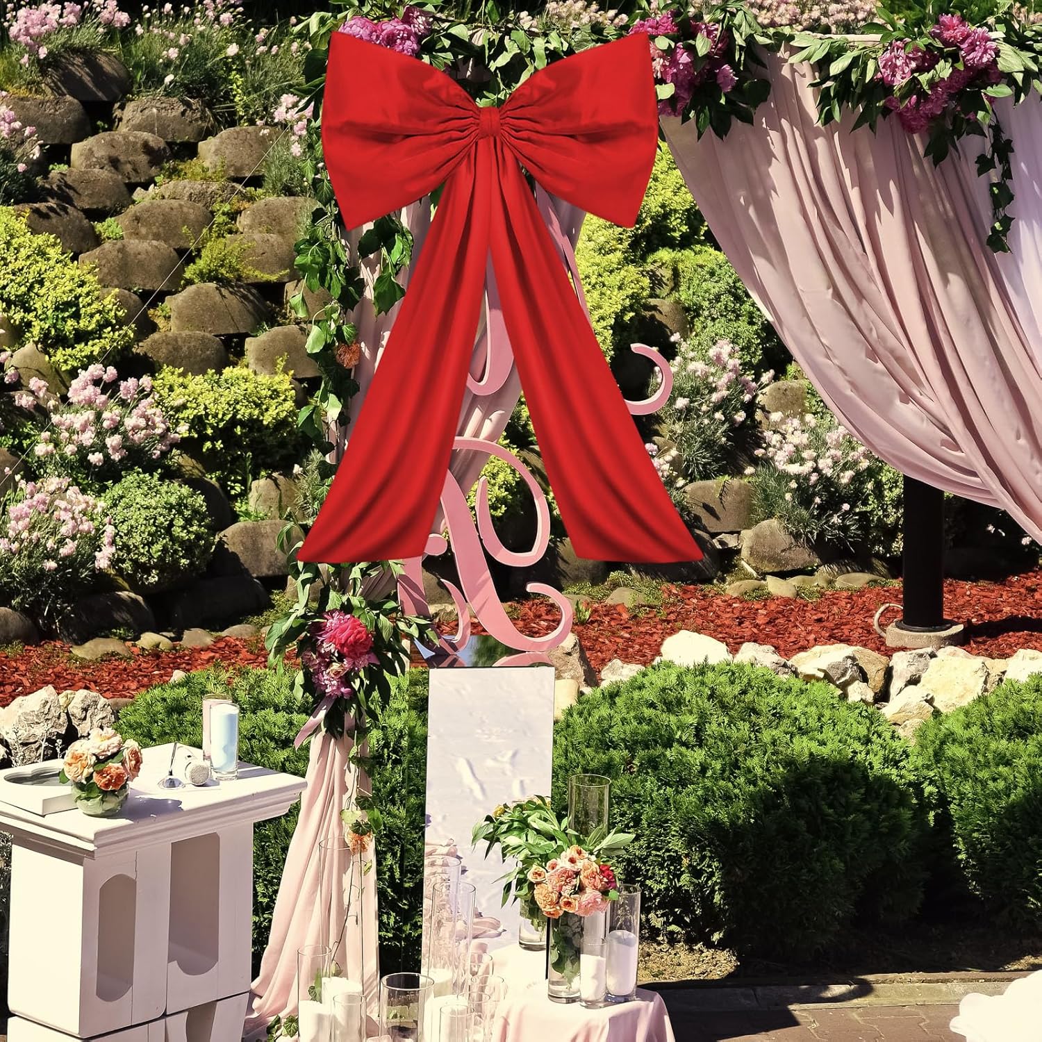 Wavwavw Large Red Bow Decor - Giant Satin Ribbon Tie for Party & Wedding Backdrop | 18 x 24 Inches