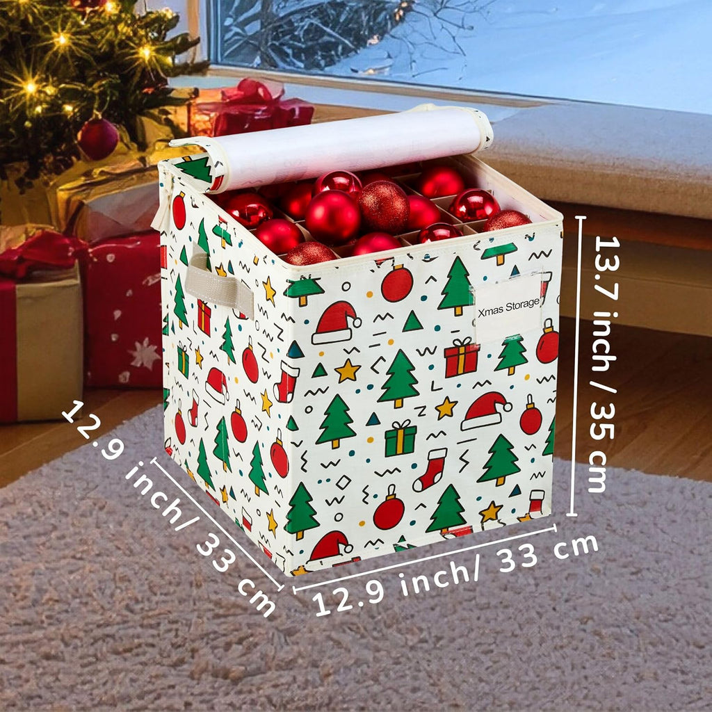 VENO Christmas Ornament Storage Box - 4 Pack for 64 Ornaments | Adjustable Dividers & Zippered Top, Jingle Mix