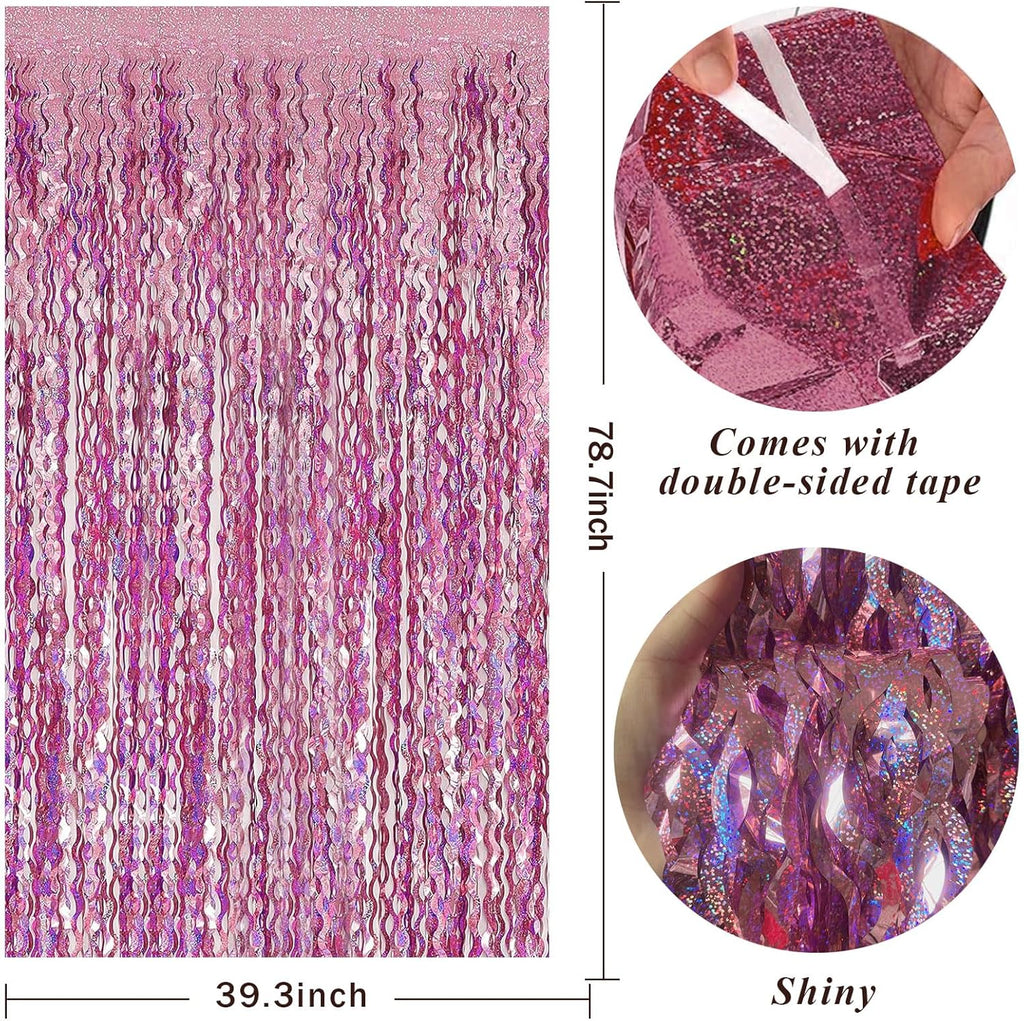 Skiennix Tinsel Foil Fringe Curtains - Sparkling Wavy Backdrop for Parties | Perfect for Birthdays, Graduations, Weddings