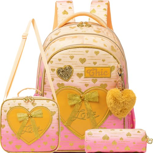 Meetbelify Kids Backpacks for Girls Backpacks for School Kids Canvas Travel Laptop Backpack with Lunch Box for Elementary Students Girls Back to School Bookbag Ages 8-10