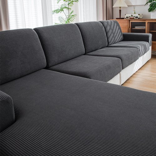 QIANMEW Couch Cushion Covers, Comfort Soft Magic Sofa Covers Washable Stretch Resistant Slipcovers for Sectional and L Shaped Seats Furniture Protectors for Pets (2 Seaters Covers, Dark Gray)