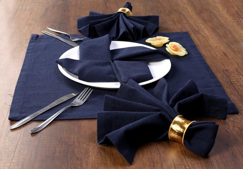 Ramanta Home Navy Cotton Dinner Napkins Set of 12, 18x18 Inch 100% Cotton Cloth Napkins, Reusable Fabric Table Napkins for Everyday Dining, Parties, Weddings, Spring & Easter Table Décor Washable