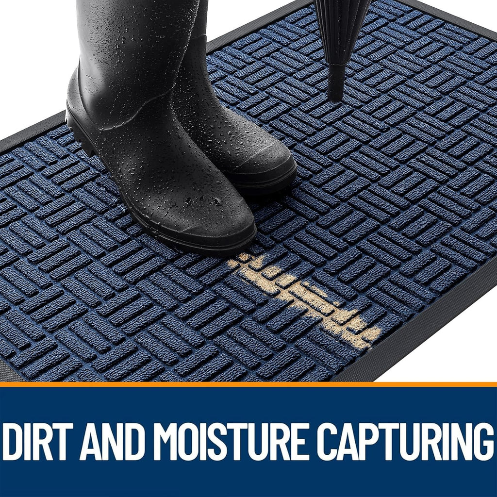 OLANLY Heavy Duty Front Door Mat - Absorbent Non-Slip Natural Rubber | 29.5x17 Inches, Navy Blue