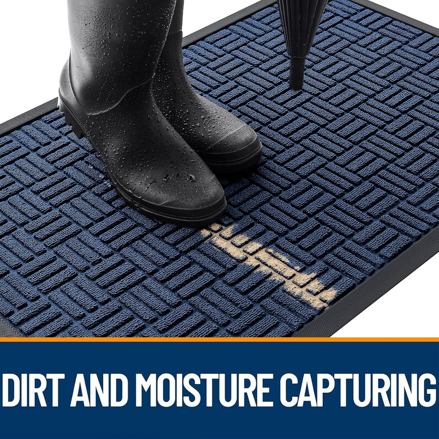 OLANLY Heavy Duty Front Door Mat - Absorbent Non-Slip Natural Rubber | 29.5x17 Inches, Navy Blue