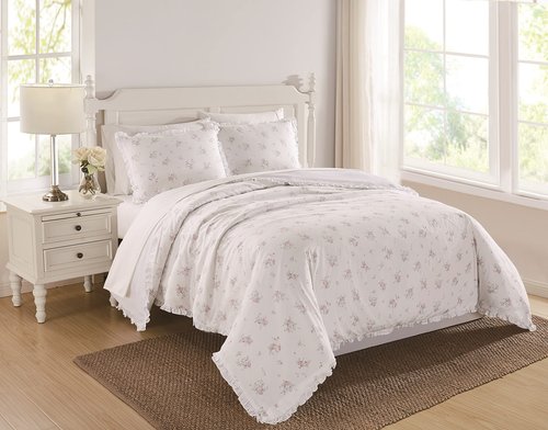 The Farmhouse by Rachel Ashwell Rosebury White and Pink Cotton 3-Piece Full/Queen Duvet Set, Floral, 100% Cotton, for Men and Women, Oeko-TEX Certified Confidence