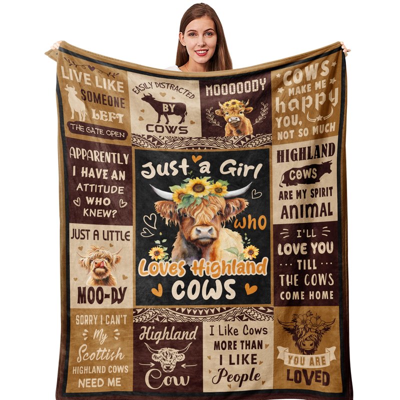 Qotuty Highland Cow Blanket, Highland Cow Gifts for Women, Cow Gifts for Women for Mothers Day/Birthday/Christmas Soft Throw Blanket 50"x60"