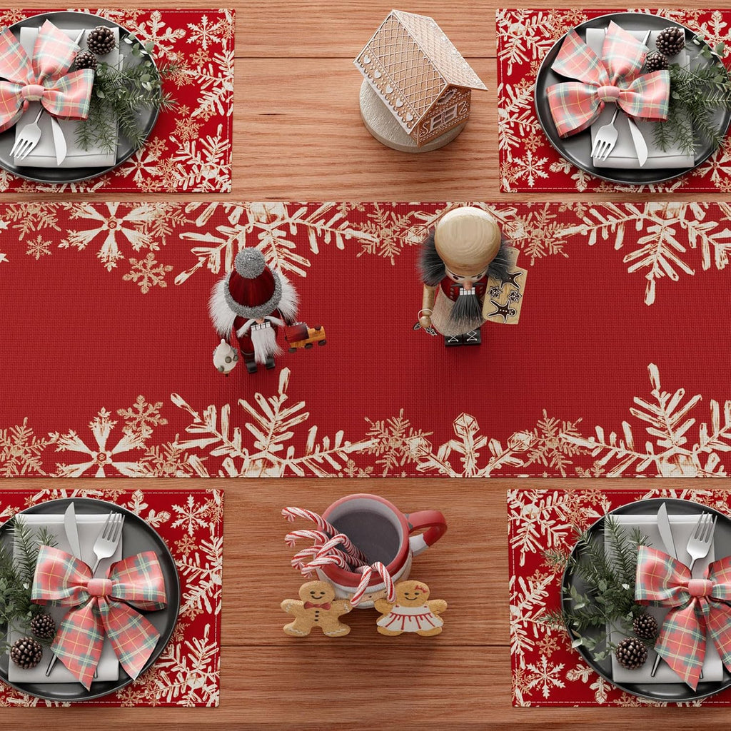 XCHI Red Snowflakes Table Runner - Winter Christmas Home Decor | 13x72 Inch Dining Decoration