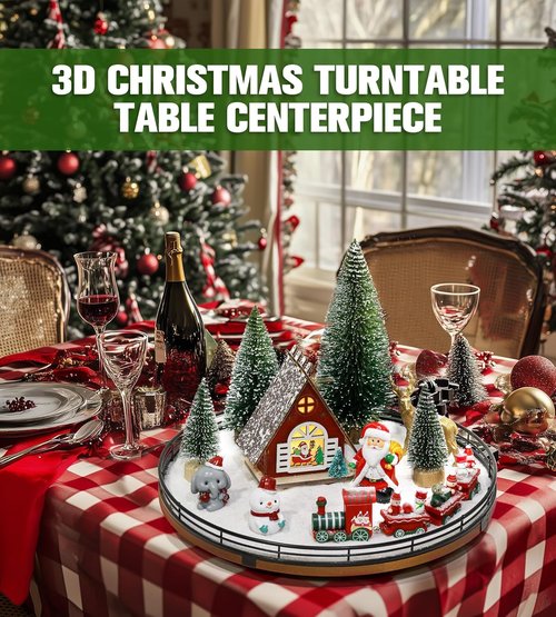 AMH Christmas Table Decorations Set - 12 PCS Xmas Town Village Centerpiece with Santa, Train, House & Trees