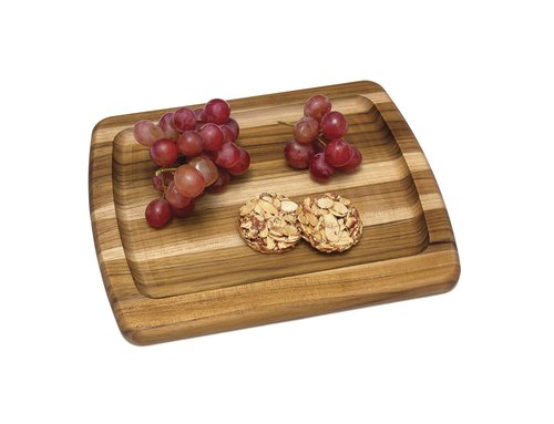 Lipper International Teak Wood Edge Grain Serving Platter, Small, 12" x 10" x 3/4"