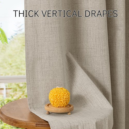 ChrisDowa Linen Blackout Curtains - 100% Thermal Insulated Room Darkening Drapes | 84" Length, Natural Linen, 52" W