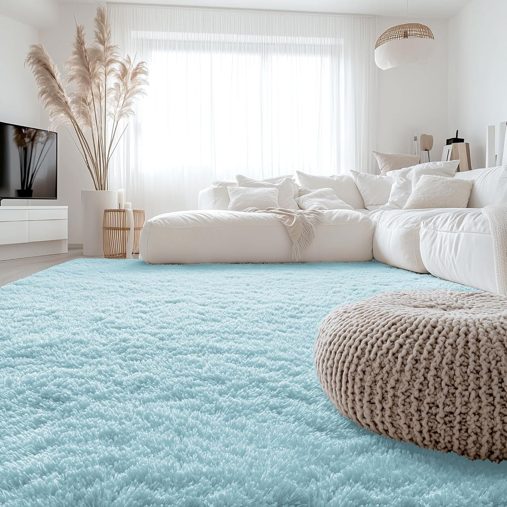 OLANLY Large Area Rug - Soft Fluffy Shaggy Indoor Carpet for Living Room & Bedroom | 8x10 Light Blue