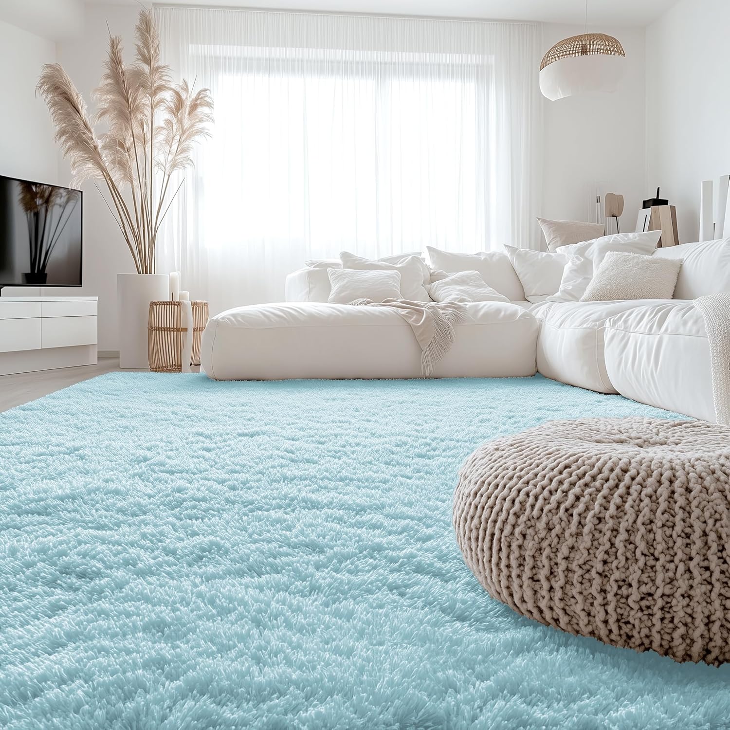 OLANLY Large Area Rug - Soft Fluffy Shaggy Carpet for Living Room & Bedroom | 6x9 ft, Light Blue