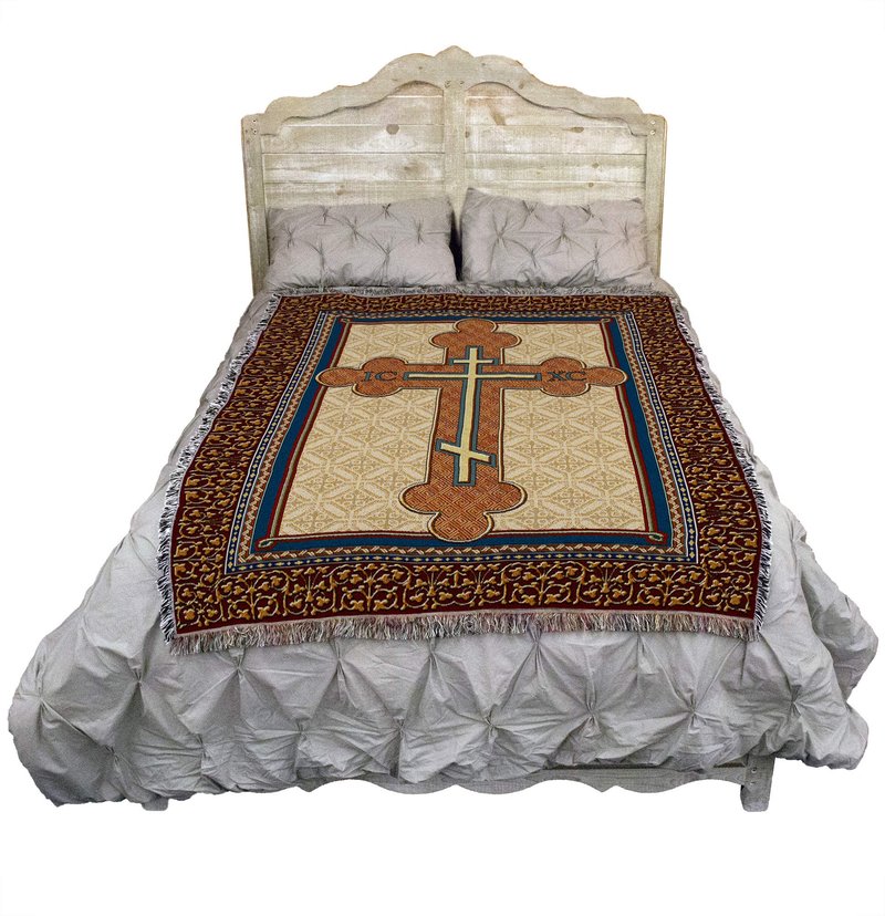 Pure Country Weavers Orthodox Cross Blanket - Religious Gift Tapestry Throw Woven from Cotton - Made in The USA (72x54)