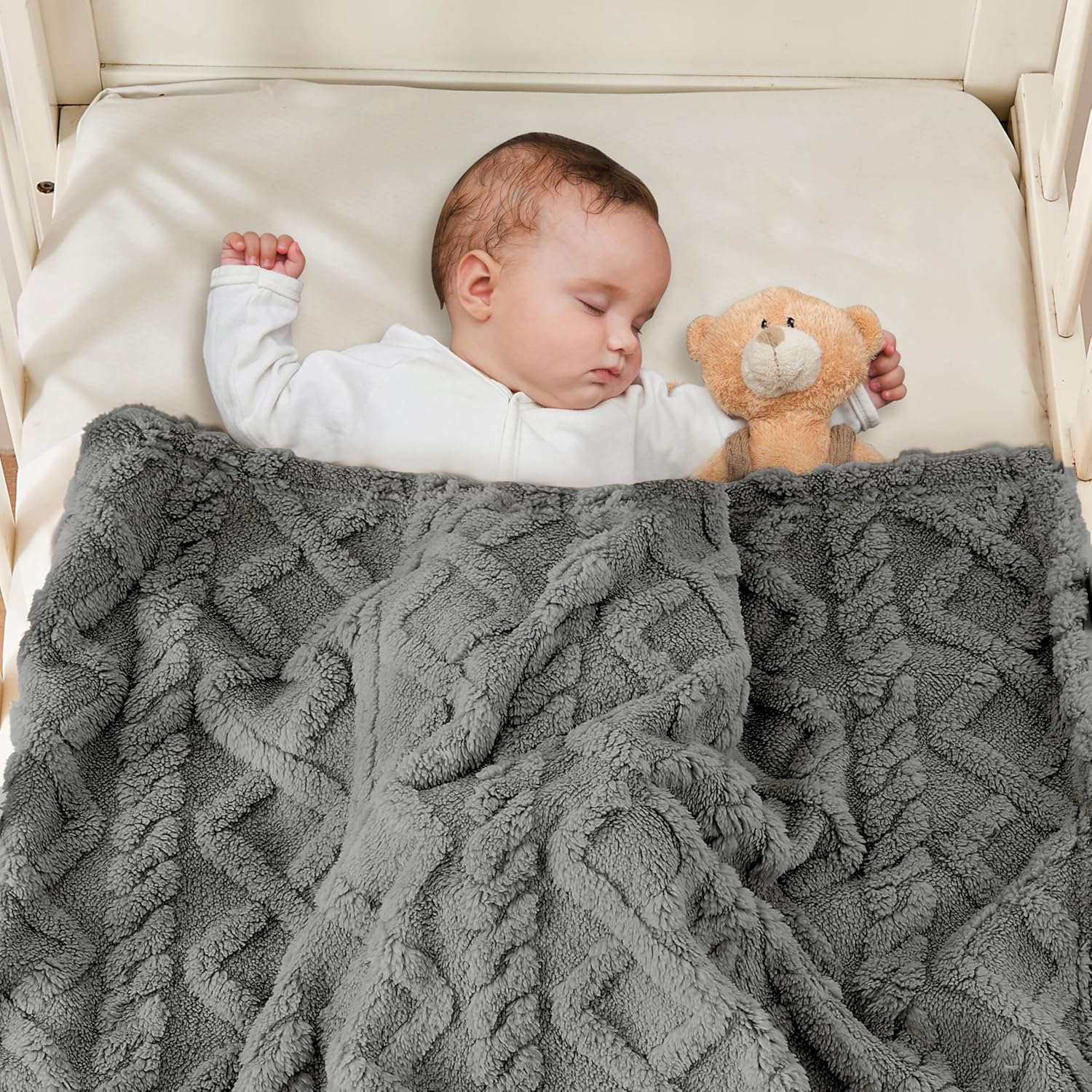 **Sherpa Fleece Baby Blanket - Ultra Soft, Cozy Infant Receiving Blanket for Crib/Stroller | 30”x40” (Grey)**