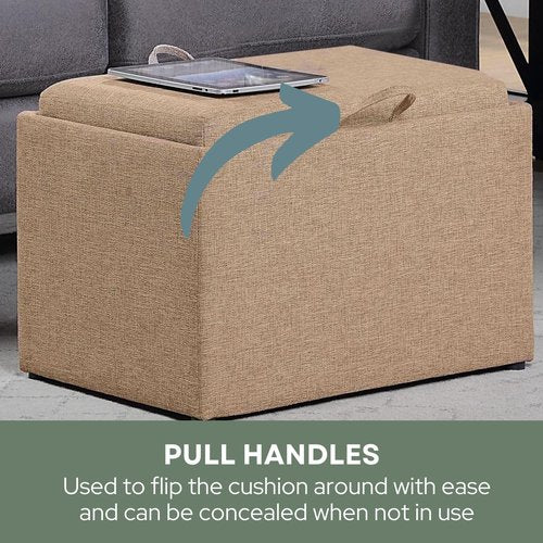 Convenience Concepts Designs4Comfort Accent Storage Ottoman 22.75" - Modern Foot Stool with Decorative Tray for Living Room, Dining Room, Office, Tan Fabric