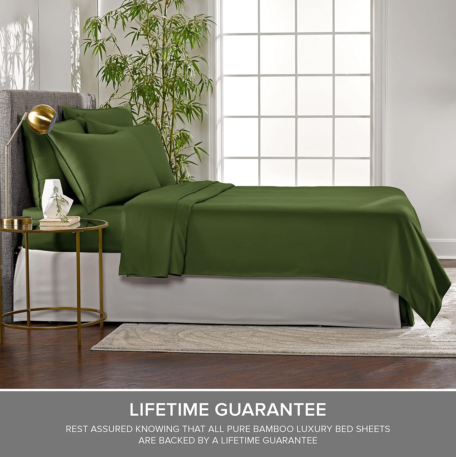 Pure Bamboo Twin Sheets - Luxuriously Soft & Cooling 100% Organic Viscose Bed Sheet Set | Pesto Color, Double Stitching