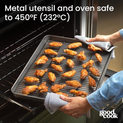 GoodCook Nonstick XL Cookie Sheet Set - 2 Everyday Baking Sheets with Cooling Grid | Gray