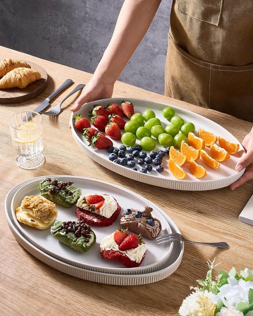 Famiware Serving Platter - Elegant Matte White Oval Trays | 16/14.6/12.9 Inch for Parties & Buffets