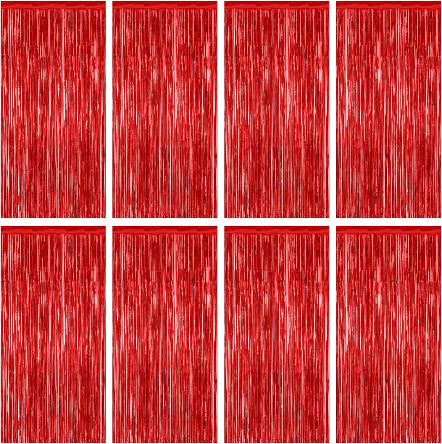 Regine Switzerland Red Backdrop - 8 Pack Metallic Foil Fringe Curtains | 3.28 FT x 7.05 FT Party Decor