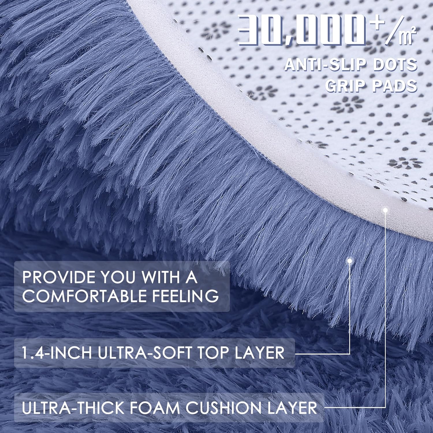 OLANLY Large Area Rugs - Soft Fluffy Shaggy Indoor Carpet for Living Room & Bedroom | Denim Blue 6x9