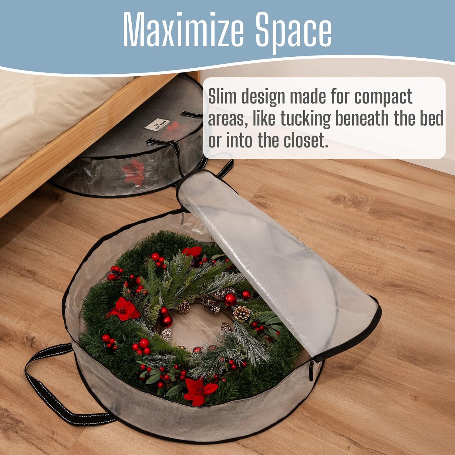 VENO Wreath Storage Container - 30 Inch Heavy Duty Clear Bag with Wall Hanging Handles | 4 Pack