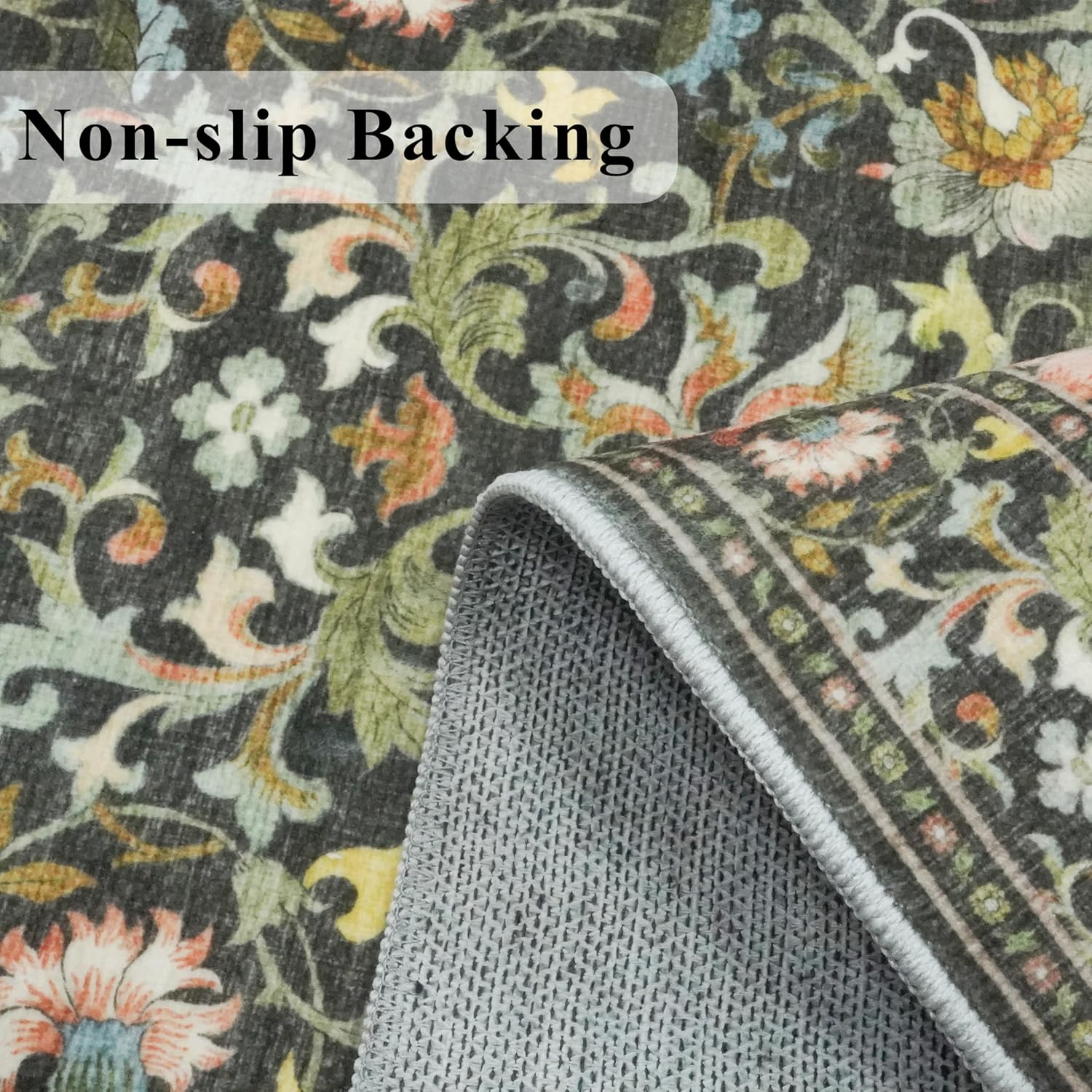 Skiennix Vintage Floral Hallway Runner Rug - Washable, Non-Slip, Water Resistant | 2x6 Green Soft Carpet for Living Room, Bedroom, Bathroom