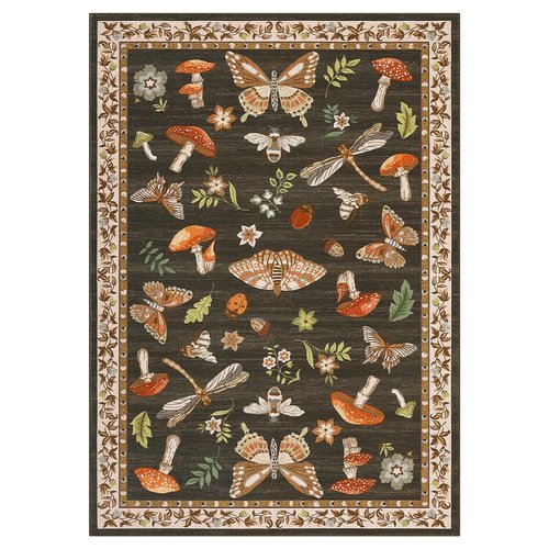 4x6 Rug Non-Slip Washable Carpet - Mushroom Soft Low-Pile Stain Resistant Foldable Rugs for Nursery Kitchen Bedroom Living Room Entryway Indoor Mat with Rubber Back Brown