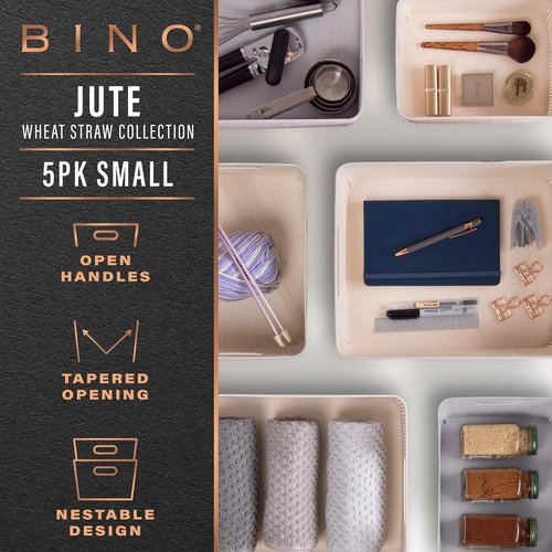 BINO Woven Plastic Basket - Stylish Home Organization | Small Natural 5-Pack | Jute Collection