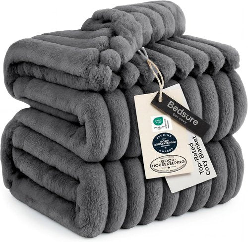 Bedsure GentleSoft Fleece Blanket - Cozy Frost Gray Throw for Couch, Perfect for Women & Girls, 90x90 Inches