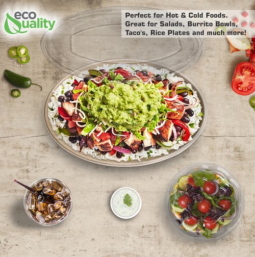 32 oz Disposable Compostable Fiber Oval Burrito Bowls with Dome Lids Heavy-Duty, Eco-Friendly Natural Bagasse Unbleached, Heat Resistant, Biodegradable Paper Salad Bowls Alternative to Plastic (25)