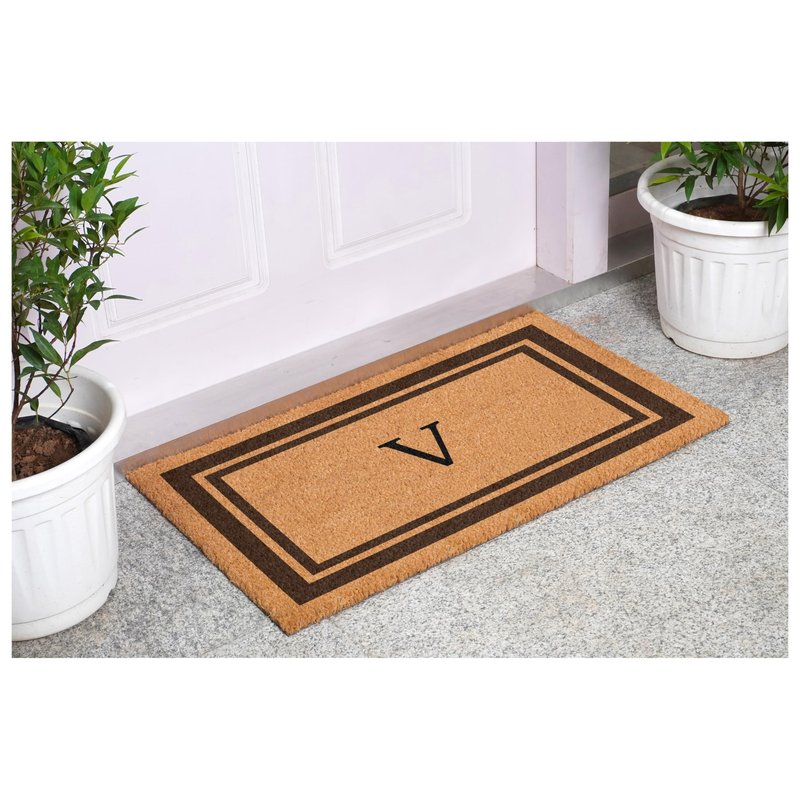 Calloway Mills 152982436V Brown Border 24" x 36" Monogram Doormat (Letter V)