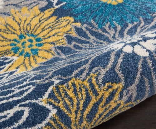 Nourison Passion Blue 2'2'' x 7'6'' Area-Rug, Floral, Farmhouse, Easy-Cleaning, Non Shedding, Bed Room, Living Room, Dining Room, Kitchen, (8' Runner)