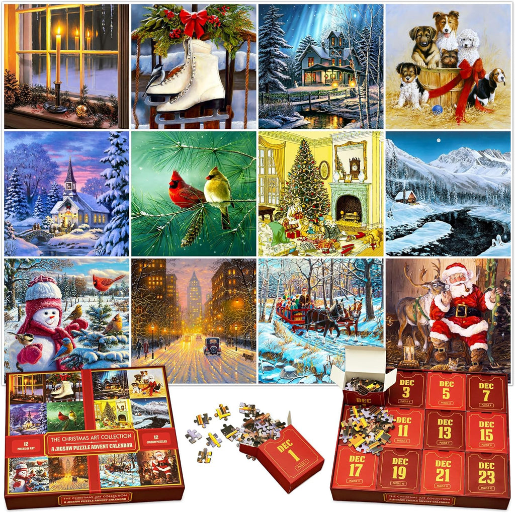 Unique Jigsaw Puzzle Advent Calendar 2025 - 12 Festive 100-Piece Puzzles for Holiday Countdown