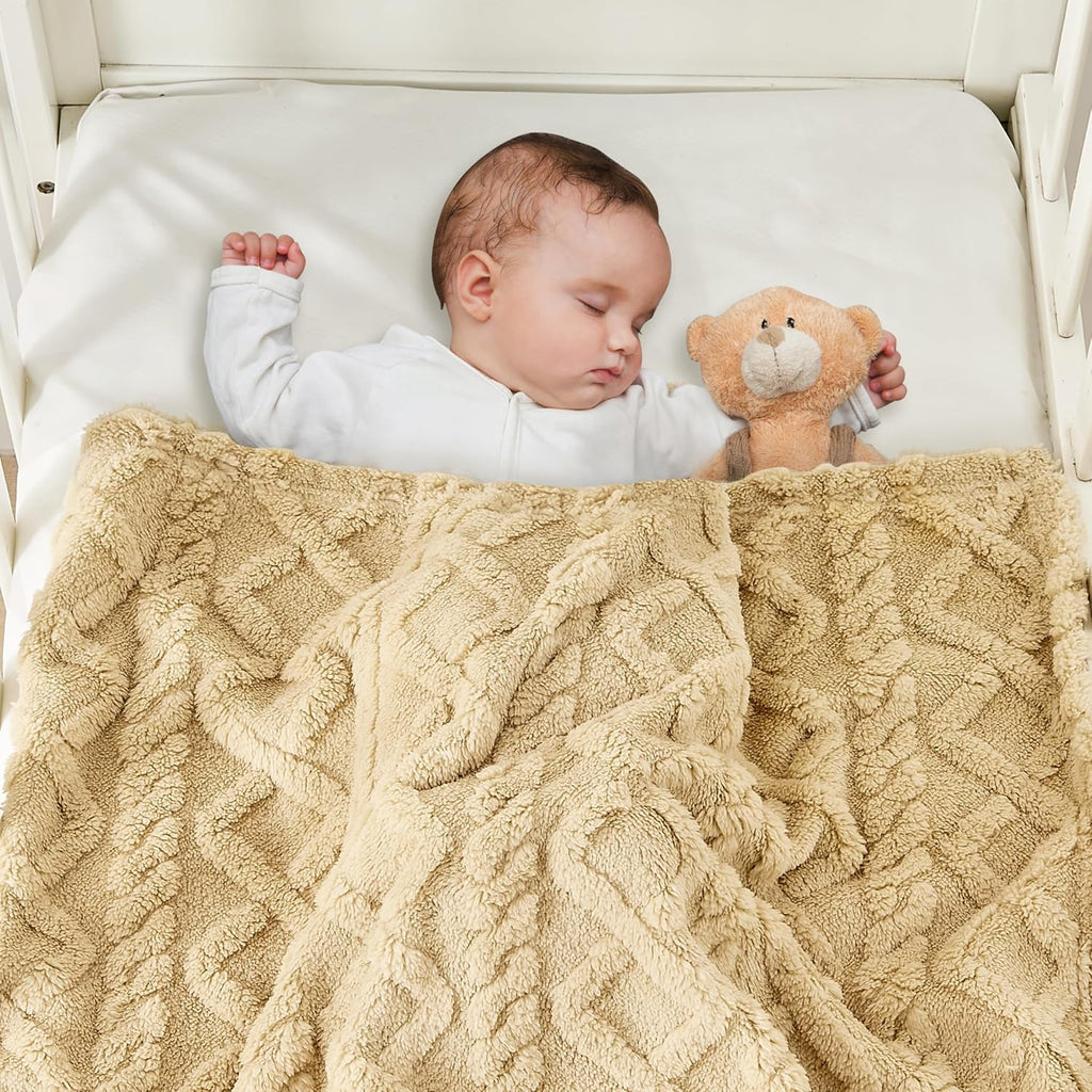 Sherpa Fleece Baby Blanket - Ultra Soft & Fluffy Premium Receiving Blanket for Infants | 30”×40” (Khaki)