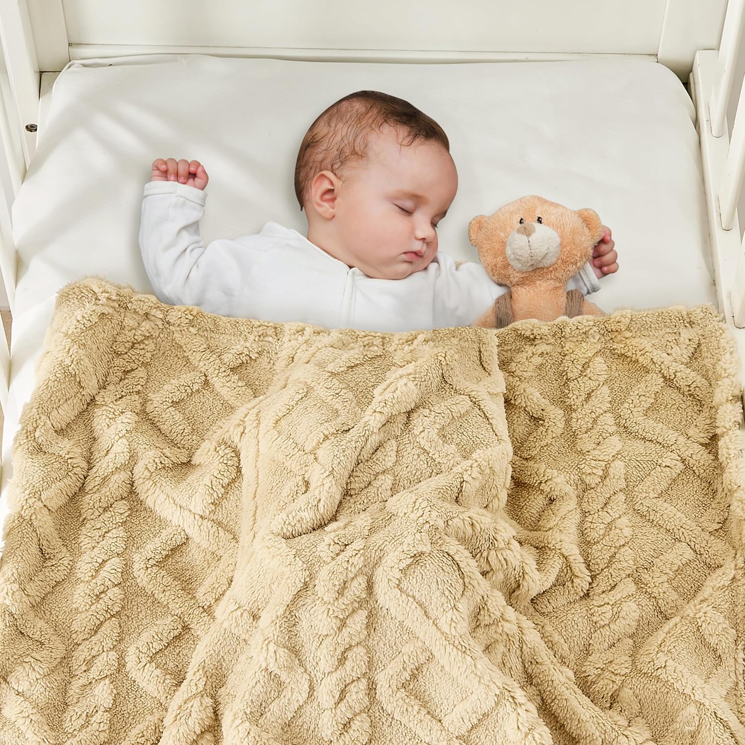 Sherpa Fleece Baby Blanket - Ultra Soft & Fluffy Premium Receiving Blanket for Infants | 30”×40” (Khaki)