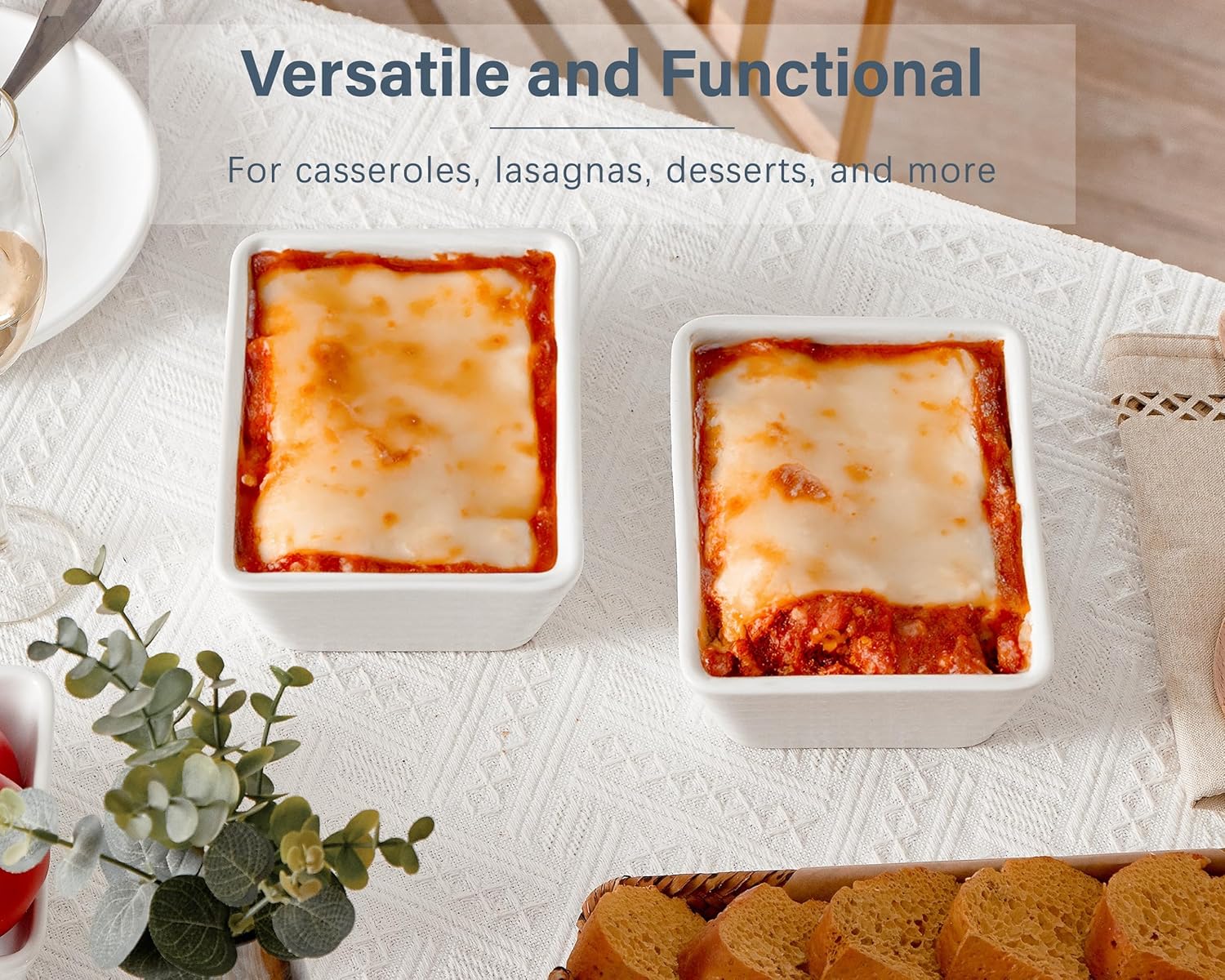 ONEMORE Small Baking Dish Set of 4 - Rectangle Ceramic Casserole Dishes for Oven | 5x7, Oven Safe, White