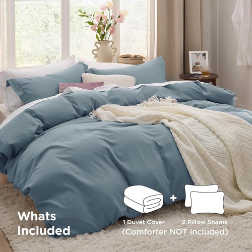 Bedsure Duvet Cover Set - Mineral Blue Full Size, 3 Pieces of Extra Soft Cotton-Like Polyester, Includes 80x90 Inch Duvet Cover with Zipper & 2 Pillow Shams