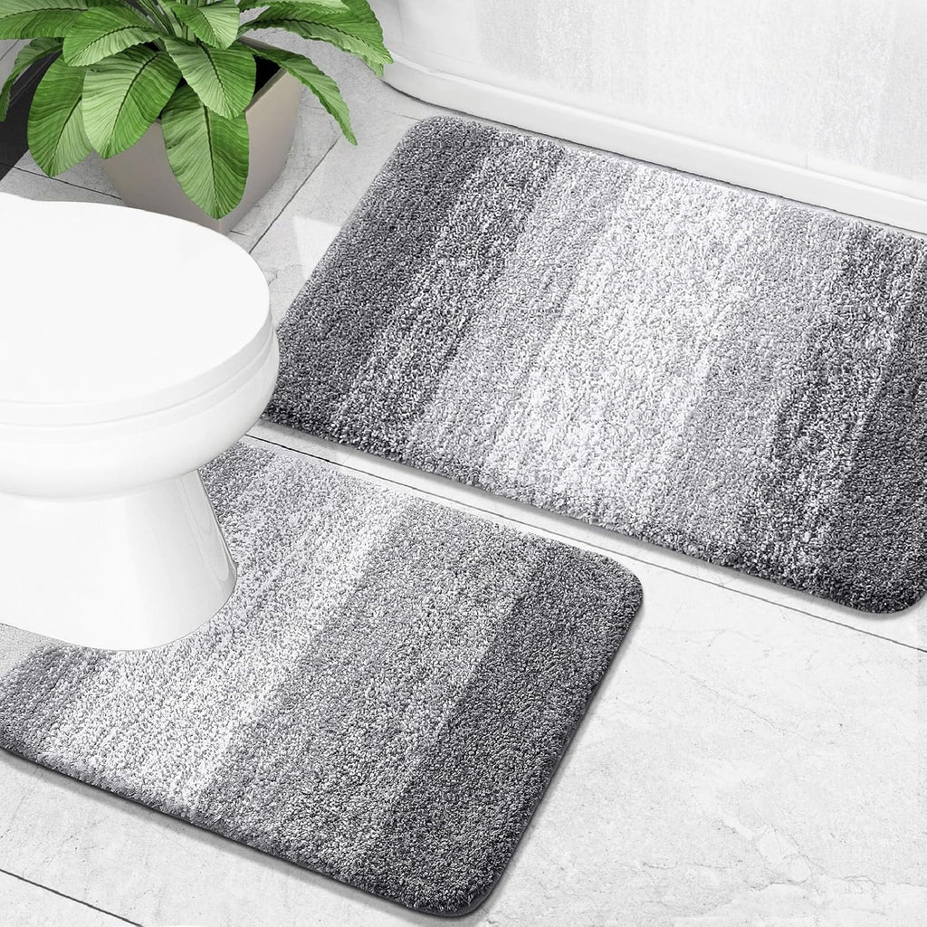 OLANLY Ombre Bath Rug Set - Soft & Absorbent 2-Piece Bathroom Rugs | Grey 30x20 & 24x16+24x20