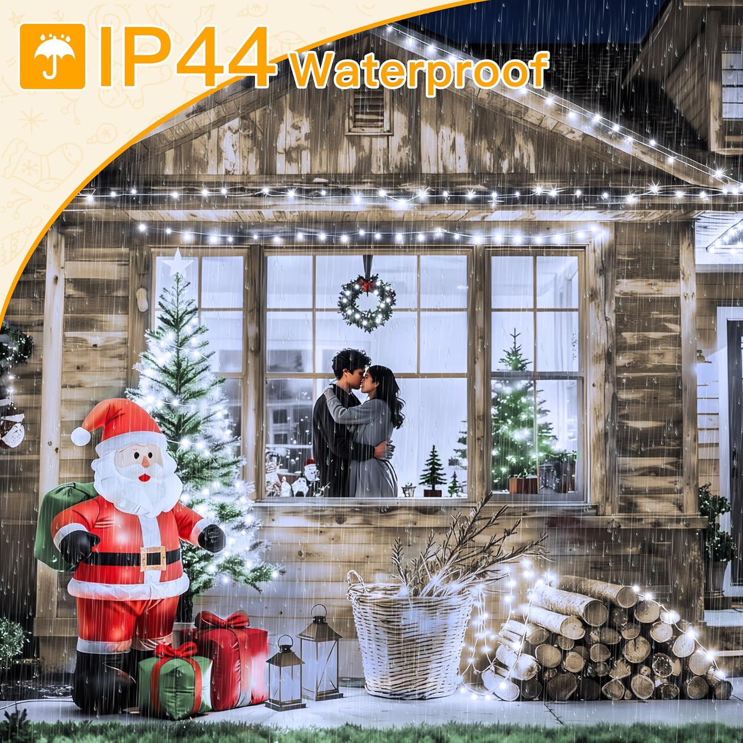 Ollny 200 LED Christmas Lights - 60FT Cool White Connectable String Lights | 8 Modes Waterproof Timer for Indoor & Outdoor Use