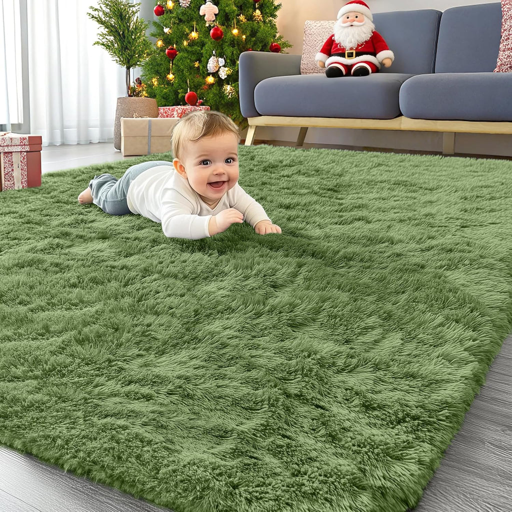 OLANLY Area Rug - Soft Fluffy Shaggy Design | Machine Washable 4x5.9 ft - Ideal for Living Room, Bedroom & Nursery Decor in Green