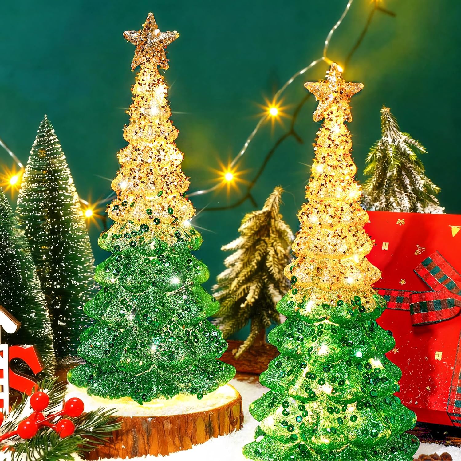 Regine Switzerland Mercury Glass Christmas Tree - Illuminated 11.6” Tabletop Decor | Battery Operated Festive Centerpiece (Gold)