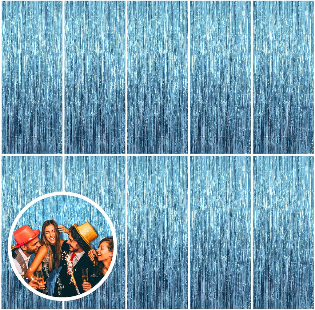 Skiennix Blue Backdrop Curtain - 10 Pack Tinsel Streamers for Ocean-Themed Party Decor | Graduation & Baby Shower
