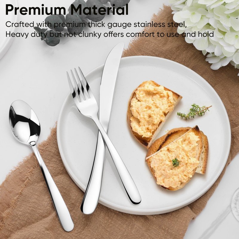 Herogo Heavy Duty Stainless Steel Silverware Set, 40-Piece Fancy Flatware Cutlery Set for 8, Modern Tableware for Home Restaurant Wedding, Heavy Eating Utensils, Mirror Polished, Dishwasher Safe