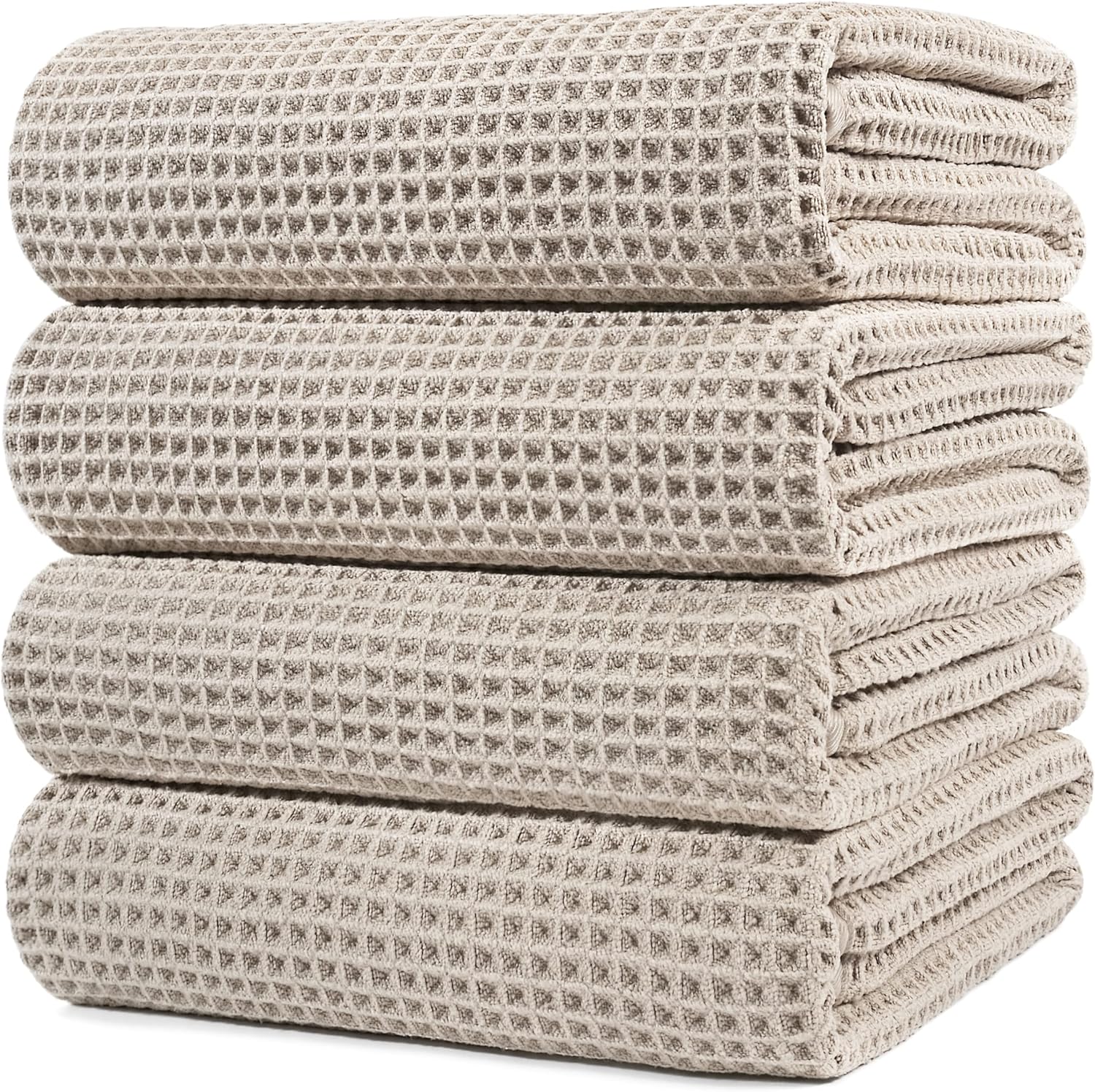 POLYTE Microfiber Bath Towels - Oversize Quick Dry & Lint Free, 60 x 30 in, 4 Pack | Waffle Weave
